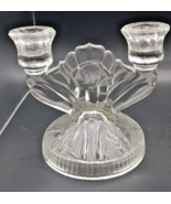Pair of Vintage Jeannette Glass Co. Iris Herringbone Double Candlestick ... - $24.99