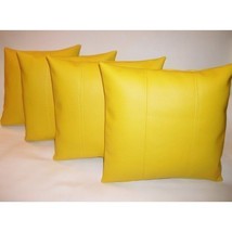 Yellow Real Soft Lambskin Leather Pillow Cushion Cover Handmade Home Decor Set - £30.68 GBP