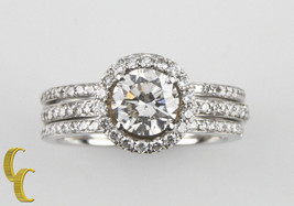 0.94 Ct Round Diamond GIA Solitaire 18k White Gold Three-Ring Set Size 5.25 - £5,451.34 GBP