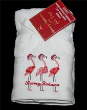 2 Tommy Bahama Embroidered Christmas Flamingos in Santa Hats Hand Towels... - $28.99