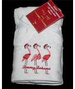 2 Tommy Bahama Embroidered Christmas Flamingos in Santa Hats Hand Towels... - $28.99