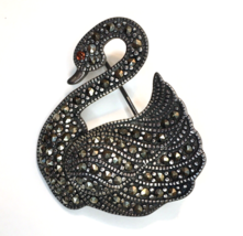 Sterling Silver &amp; Marcasite Swan Brooch / Pin Signed ADI Thailand Missin... - $49.99