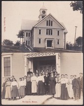 Rockport, Maine (2) RPPC Postcards ca. 1915 - Church Exterior &amp; Congregation - £18.59 GBP