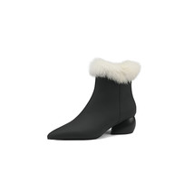 Women Shoes Genuine Leather Snow Plush Boots Pointed Toe Thick Med Heel Ladies B - £112.39 GBP