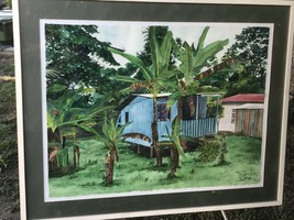 GESELE Original MAUI HAWAIIAN WATERCOLOR HUGE 38&quot;x32&quot; Vintage Framed in ... - £425.32 GBP