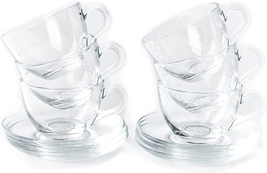 Tosnail 6 Pack 7-Ounce Glass Tea Cups and Saucers Sets Glass Coffee Mugs - £30.89 GBP