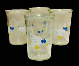 Bama Jam Jelly Jars Drinking Glasses 4 Geese Blue Ribbon Countrycore Vintage - £7.75 GBP
