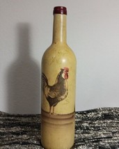 Beautiful Handpainted Decoupaged Wine Bottle Rooster. Asiatic Letters In Bottom - $27.12