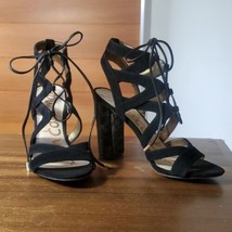 Sam Edelman Cage Heels Size 7.5 Lace Up Black Suede Leather Crocodile Sexy - £35.36 GBP