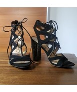 Sam Edelman Cage Heels Size 7.5 Lace Up Black Suede Leather Crocodile Sexy - £32.96 GBP