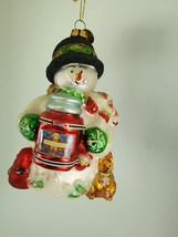 YANKEE CANDLE Christopher Snowbrite Snowman Blown Glass Ornament Margaret Cobane - £11.98 GBP