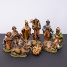 Christmas Vintage Nativity Set Ceramic / Chalkware Italy 10 Pieces 5.5&quot; In - £75.13 GBP