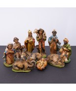 Christmas Vintage Nativity Set Ceramic / Chalkware Italy 10 Pieces 5.5&quot; In - £73.48 GBP