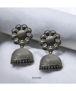 Real 925 Sterling Silver Oxidized gorgeous Dangle Flower Jhumka Women Ea... - $2,761.54 MXN