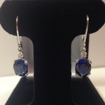 Natural Certified 925 Sterling Silver 6Ct Blue Sapphire Gemstone Antique Earring - £41.05 GBP