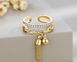 Ble ring hollow elegant double layer round bead long tassel finger rings for women thumb155 crop