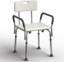 Shower Chair Bath Seat Padded Armrests Back Bathtub Supports Up To 350 Lbs White - £46.85 GBP