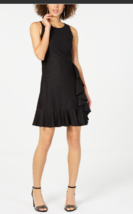 Nine West Women&#39;s Black Ruffled Glitter Sheath Dress, Size 6 - £29.57 GBP