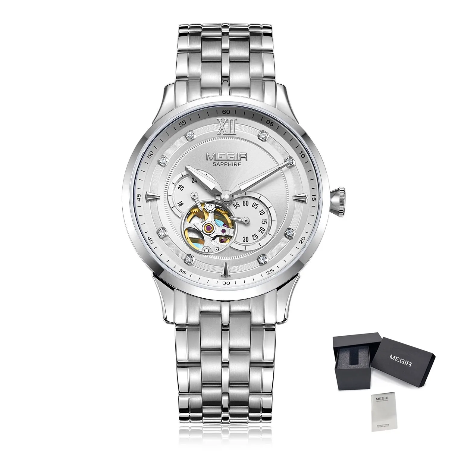 Luxury Men Watches Stainless Steel Automatic Mechanical Watch Sapphire Steel Cas - £129.69 GBP