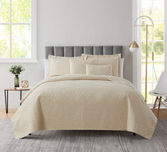 Cream Twin/Twin XL 5pc Bedspread Coverlet Quilt Set Lightweight Grid Weave - £47.83 GBP