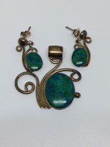 Vintage Sterling Silver 950 Turquoise Pendant Earrings Set - £35.54 GBP