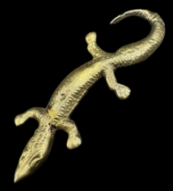 Brass Lizard 3&quot; Metal Gold Figurine Paperweight - $13.00