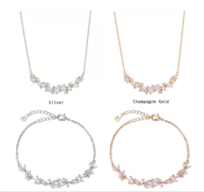 Dainty Sterling Silver Necklace Bracelet Jewelry Set • Mother&#39;s Day Gift For Her - £27.57 GBP+