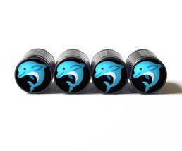 Dolphin Emoji Tire Valve Stem Caps - Black Aluminum - Set of Four - £12.59 GBP