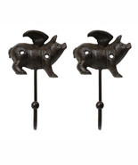 Set of 2 Cast Iron Rustic Country Flying Angel Pig Wall Hooks Coat Towel... - $27.42 CAD