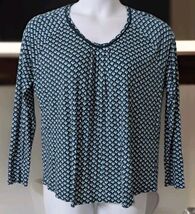 Liz Claiborne Career Top Womens Large Blue Green Design Preppy Slinky Fa... - $14.84