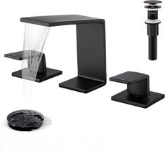 Matte Black Waterfall Bathroom Faucet - Bathroom Faucets For Sink 3 Hole, 8 Inch - £58.32 GBP