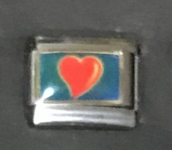 Red heart blue background wholesale Italian Charm Enamel 9mm Link K37 - £10.76 GBP