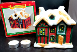 World Bazaars Holiday Christmas House Ceramic Votive Candle Holder - £15.77 GBP