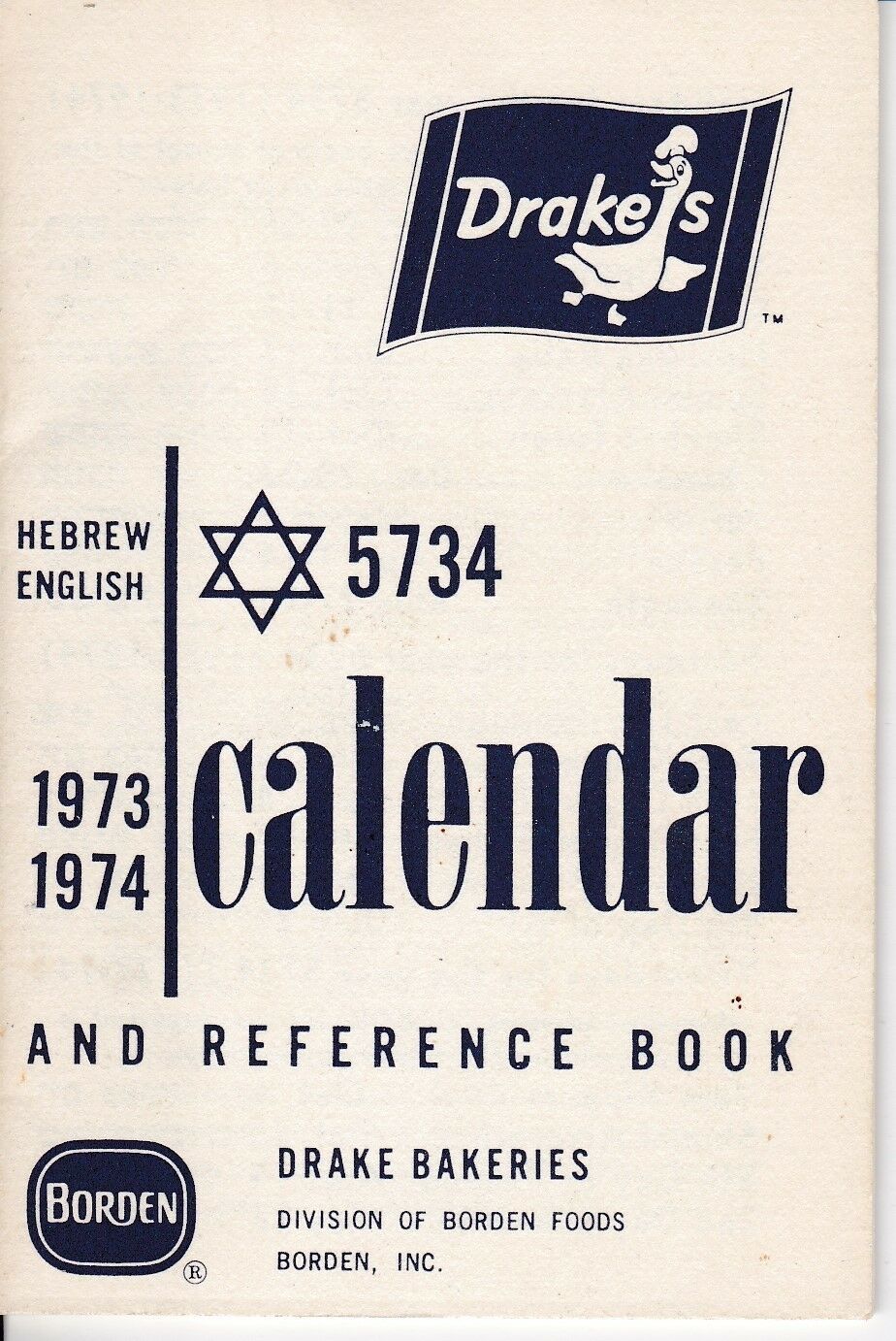 1973-74 DRAKE&#39;S Hebrew English 5734 Jewish Calendar &amp; Reference book Jud... - $8.50