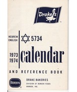 1973-74 DRAKE&#39;S Hebrew English 5734 Jewish Calendar &amp; Reference book Jud... - $159.12 MXN