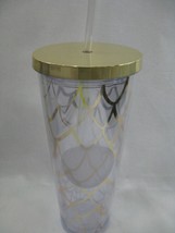 Starbucks 24 oz Tumbler Cup Mermaid Scales Gold Clear Lid Venti Straw - $14.50