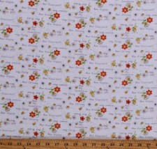 Cotton Bee Words Animals Flowers Floral Nature Fabric Print by the Yard D383.47 - £10.29 GBP