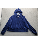 Philosophy Cropped Hoodie Women XS Blue Soft Velour Oversized Stretch Dr... - $33.16 CAD