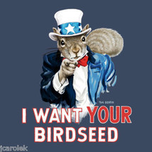 Vote Squirrel T-shirt Birdseed Uncle Sam Cotton S M NWT Blue Humor - £16.10 GBP