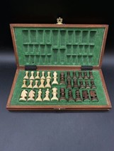 Wooden Magnetic Travel Chess Set 10.5&quot; Chess Board Foldable Vintage - $39.59