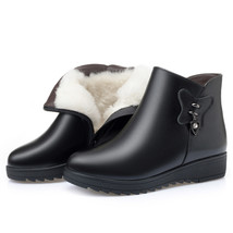 Large Size Women Ankle Boot Leather Winter Velet Warm Shoes Booties Platform Wat - £27.93 GBP