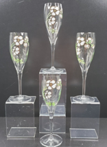 4 Perrier Jouet Fluted Champagne Set Pink Floral Blossom Hand Painted France Lot - £54.10 GBP
