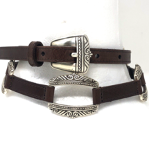 Fossil Leather Silver Link Chain Belt Womens Size Medium Western Rodeo Skinny - £18.87 GBP