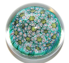 Gorgeous Murano Italy Art Glass Millefiori Green Pink Yellow Blue Paperweight - £69.63 GBP