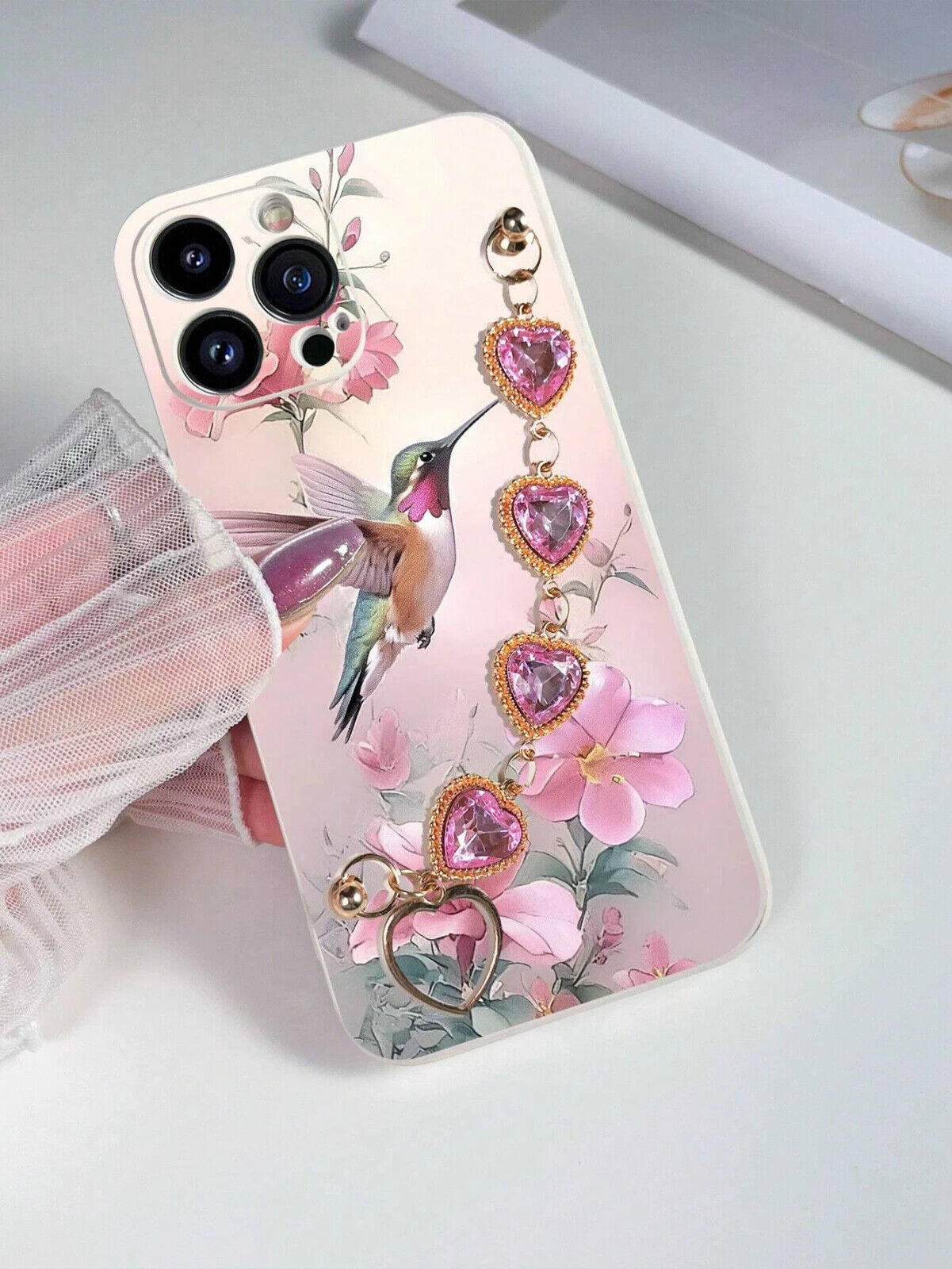 Elegant Bird Floral Phone Case Pink Rhineston for iPhone Galaxy Redmi Mo... - $7.56