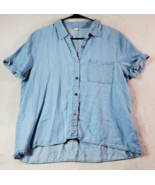 paper Crane Shirt Womens Size 2 Blue 100% Tencel Short Sleeve Collar But... - £10.21 GBP
