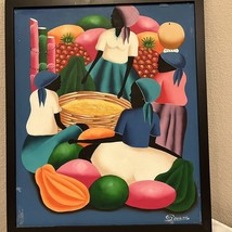 Abstract Haitian Fruit Market Oil Painting SIGNED Pauline? Gauline? 21.5” X 25.5 - £110.32 GBP