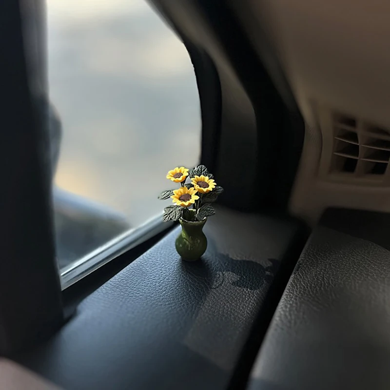 Car Interior Decoration Resin Mini Sunflower Vase Auto Center Console Rearviewi - £10.88 GBP