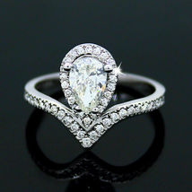 2.45Ct Pear Cut White Diamond 925 Sterling Silver Designer Halo Engagement Ring - £86.52 GBP