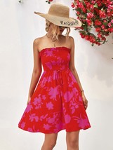 Floral Frill Trim Strapless Smocked Dress - $39.95